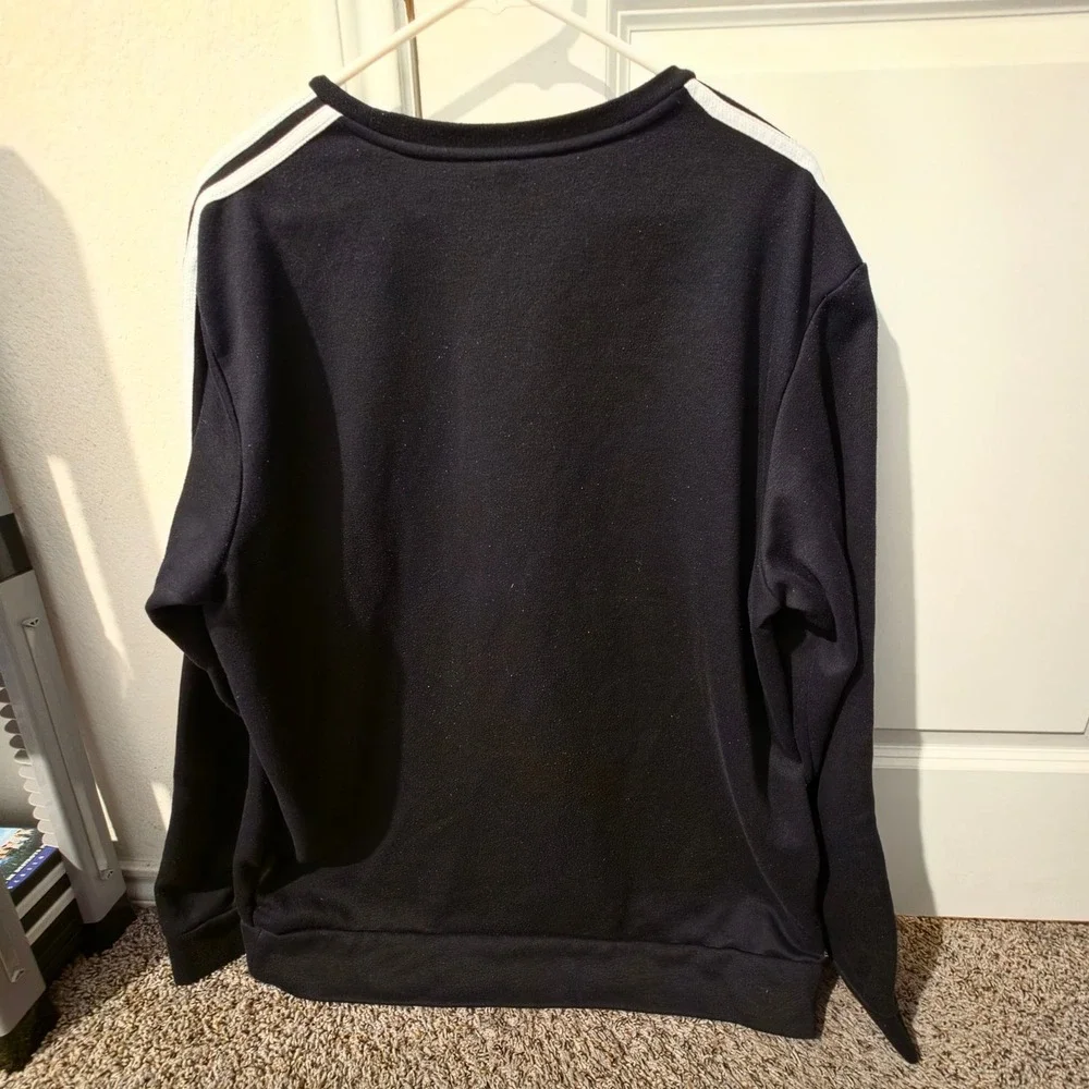 Adidas Primegreen Mens 2XL Black White 3 Stripe Fleece Crewneck Sweatshirt Logo